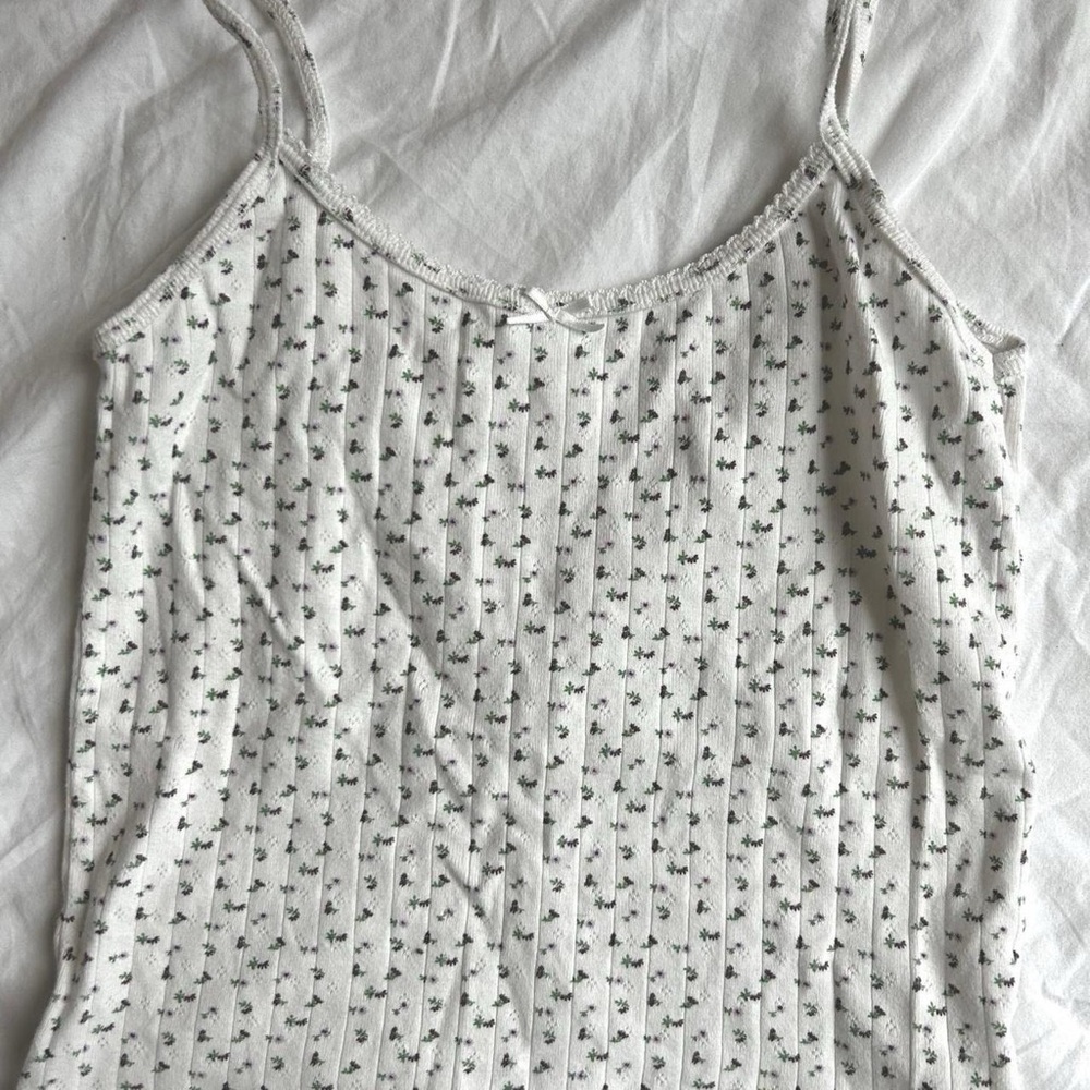 Women's White Floral Ribbed Tank & Short Sleep Set - Picture 2 of 3